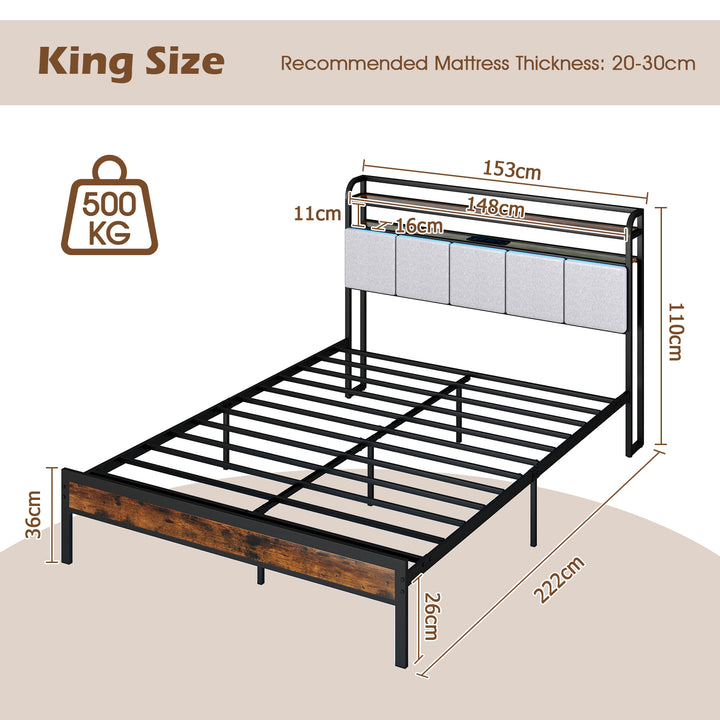 Bed Frame with LED Light and Charging Station - TidySpaces