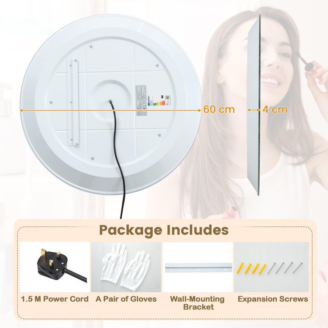 Wall-Mounted Vanity Makeup Mirror with 3-Color Dimmable Lights Touch Switch - TidySpaces