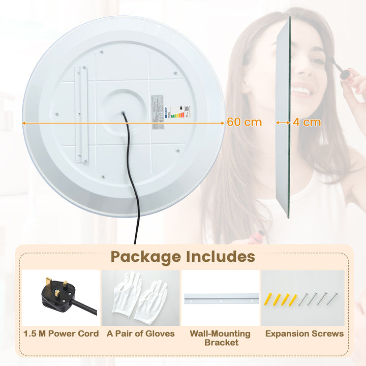 Wall-Mounted Vanity Makeup Mirror with 3-Color Dimmable Lights Touch Switch - TidySpaces