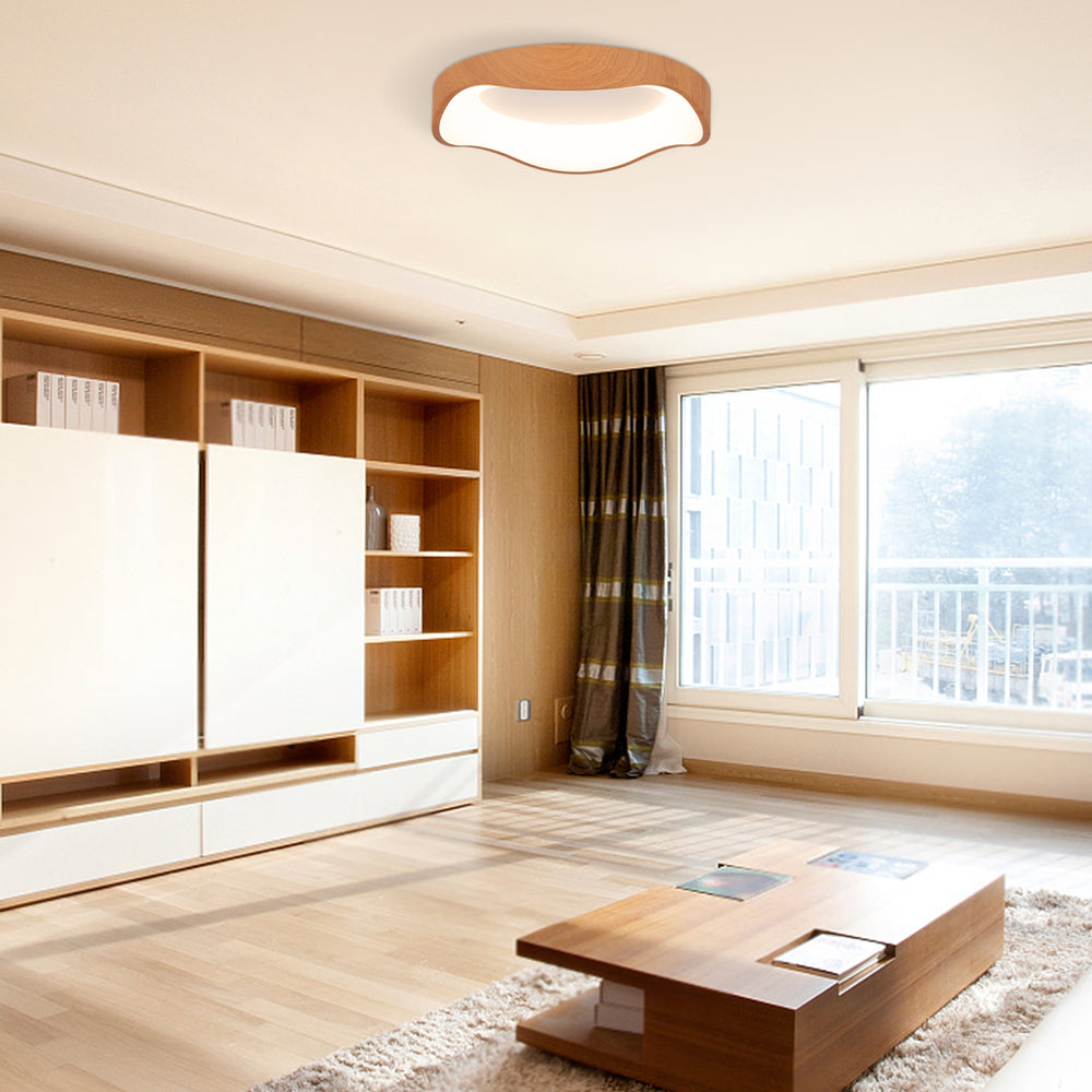 LED Mount Ceiling Light with Wood Pattern and Metal Frame-Natural - TidySpaces