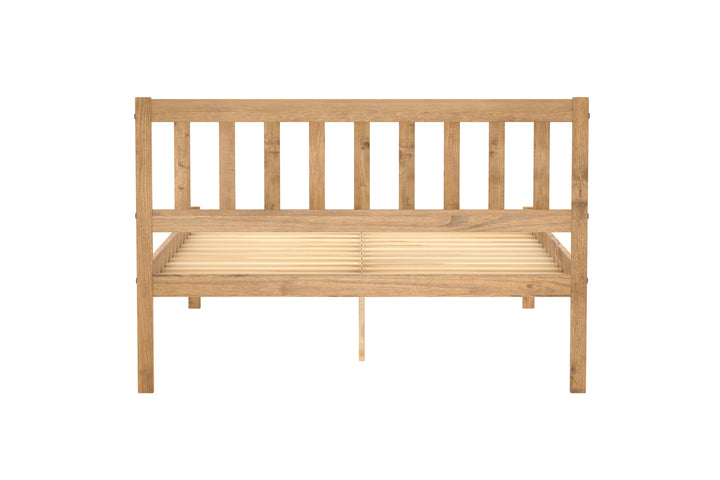 Rustic Pine Bed Frame with Solid Slatted Base for UK Standard Mattresses