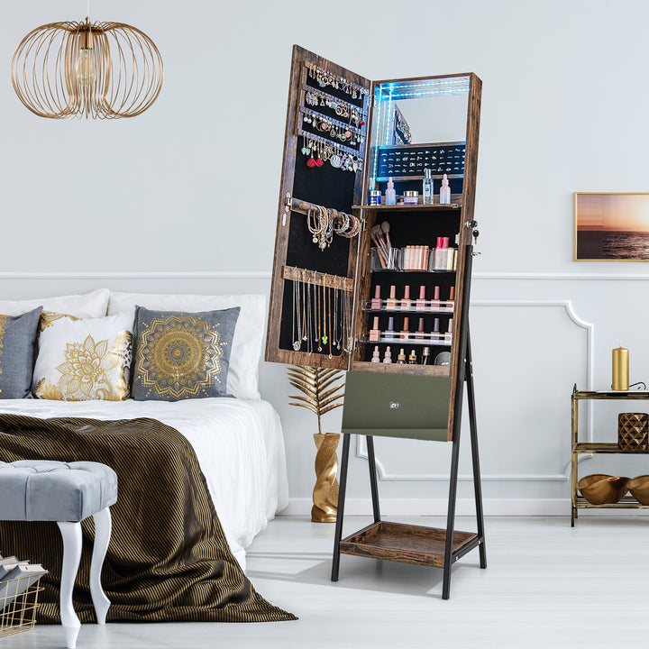 Lockable Freestanding Jewellery Cabinet Armoire with Full-Length Frameless Mirror - TidySpaces