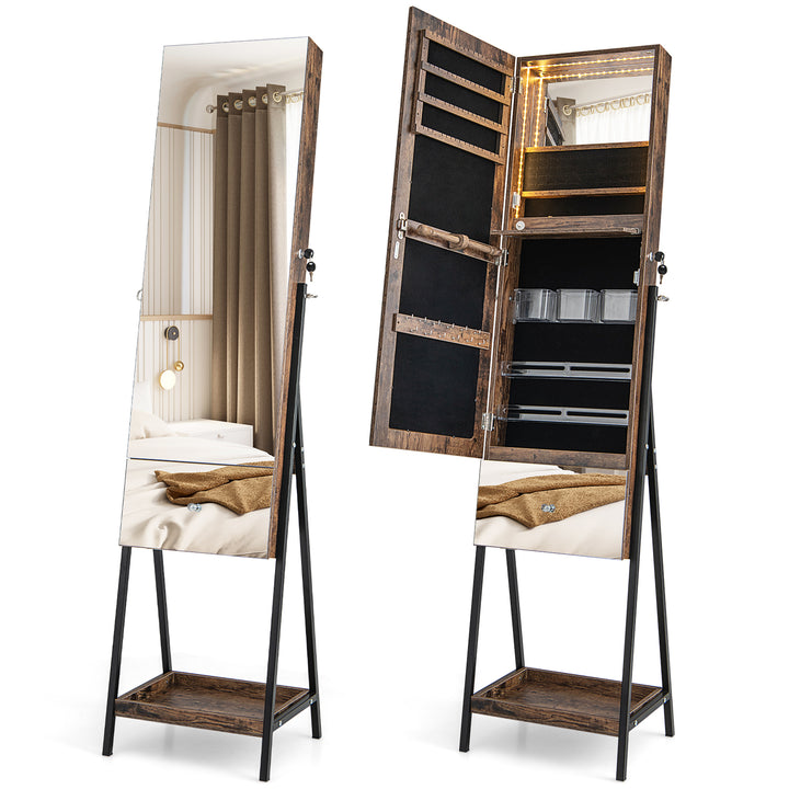 Lockable Freestanding Jewellery Cabinet Armoire with Full-Length Frameless Mirror - TidySpaces