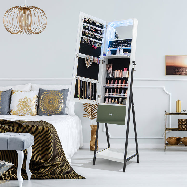 Lockable Freestanding Jewellery Cabinet Armoire with Full-Length Frameless Mirror - TidySpaces