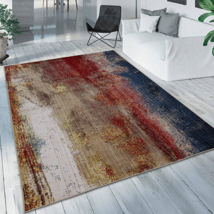 Multi-Coloured Abstract Distressed Rug Oil Painting Multicoloured - TidySpaces