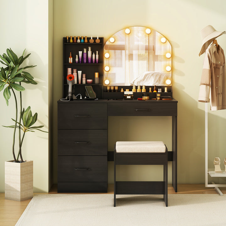 Makeup Vanity Desk with Mirror and Lights Dressing Table and Stool Set - TidySpaces