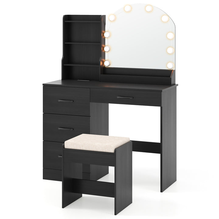 Makeup Vanity Desk with Mirror and Lights Dressing Table and Stool Set - TidySpaces