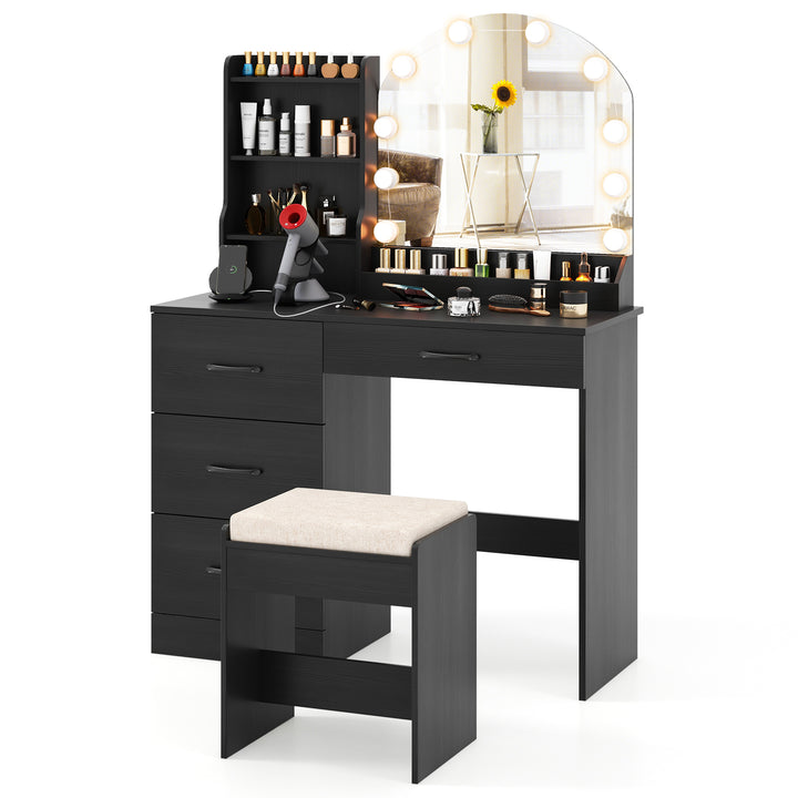 Makeup Vanity Desk with Mirror and Lights Dressing Table and Stool Set - TidySpaces