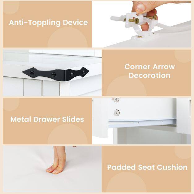 Makeup Vanity Desk and Stool Set with Mirror and Lights-White