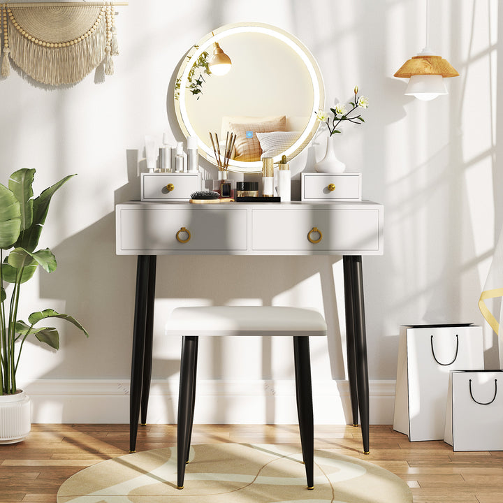 Makeup Vanity Desk with Lighted Mirror for Bedroom-Grey - TidySpaces