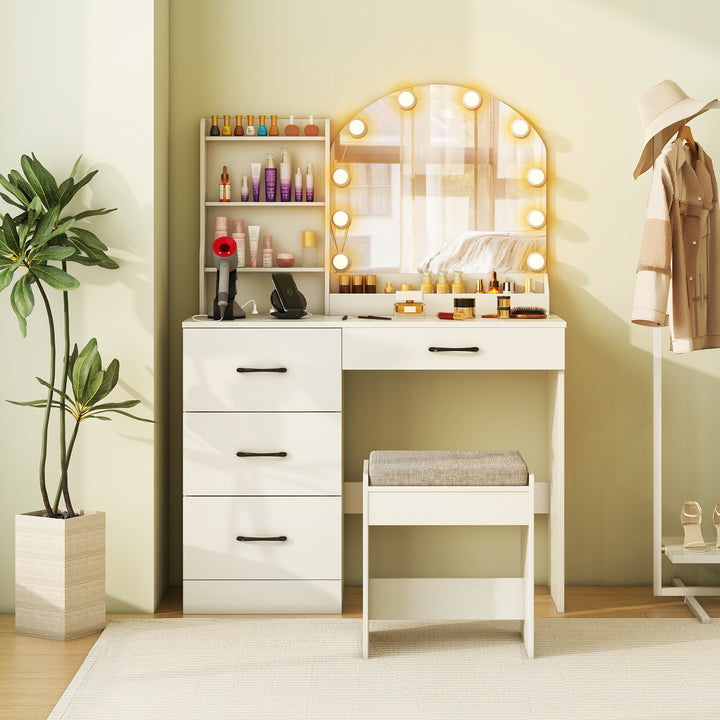 Makeup Vanity Desk with Mirror and Lights Dressing Table and Stool Set - TidySpaces