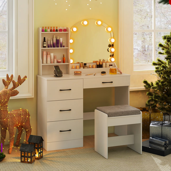 Makeup Vanity Desk with Mirror and Lights Dressing Table and Stool Set - TidySpaces