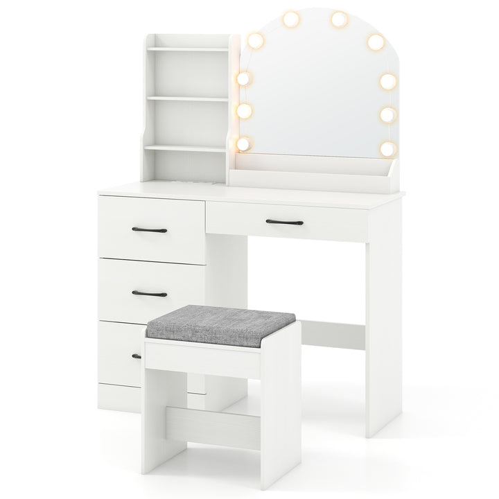 Makeup Vanity Desk with Mirror and Lights Dressing Table and Stool Set - TidySpaces