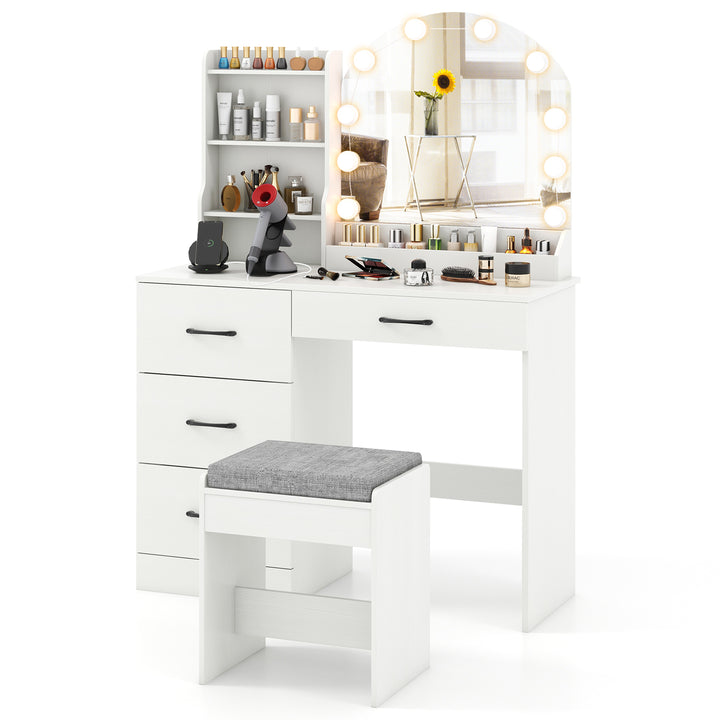 Makeup Vanity Desk with Mirror and Lights Dressing Table and Stool Set - TidySpaces