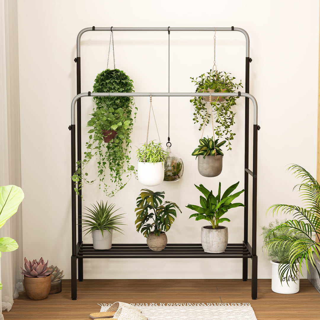 Metal Clothes Stand Rack with 2 Rods and Shoe Shelf - TidySpaces