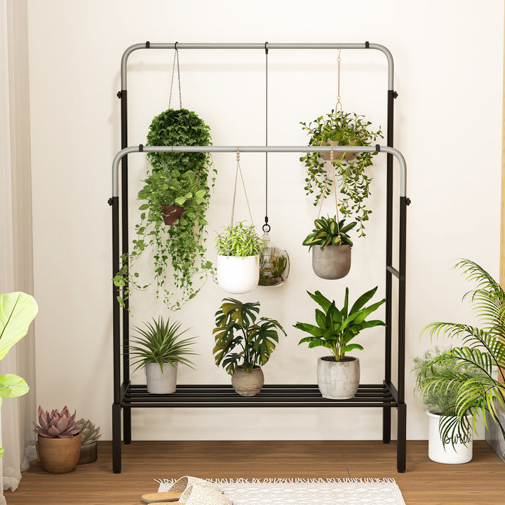 Metal Clothes Stand Rack with 2 Rods and Shoe Shelf - TidySpaces