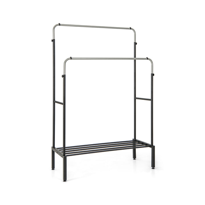 Metal Clothes Stand Rack with 2 Rods and Shoe Shelf Silver - TidySpaces
