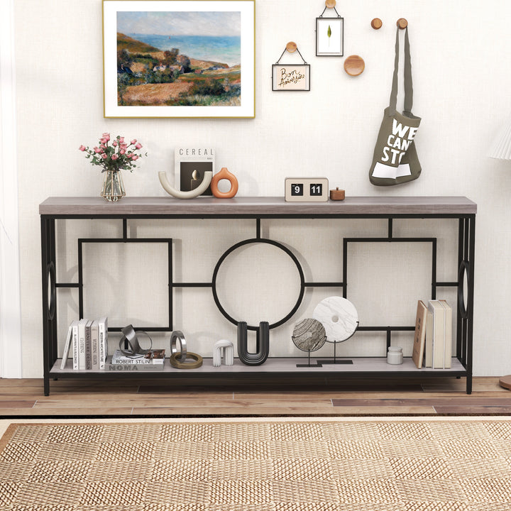 Rustic Accent Narrow 2-Tier Mid-Century Modern Console Table-Rustic Brown - TidySpaces