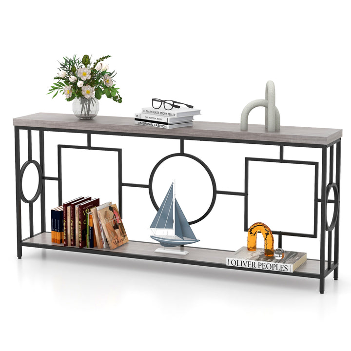 Rustic Accent Narrow 2-Tier Mid-Century Modern Console Table-Rustic Brown - TidySpaces