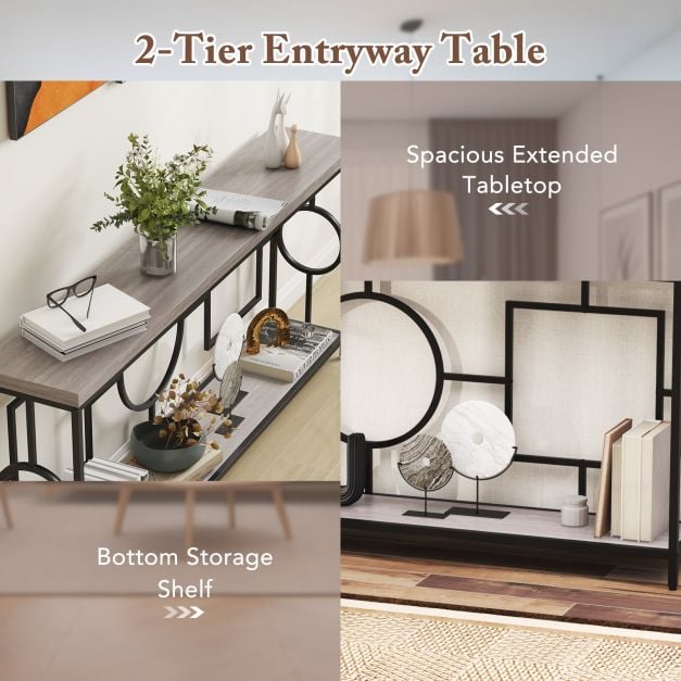 Rustic Accent Narrow 2-Tier Mid-Century Modern Console Table-Rustic Brown - TidySpaces