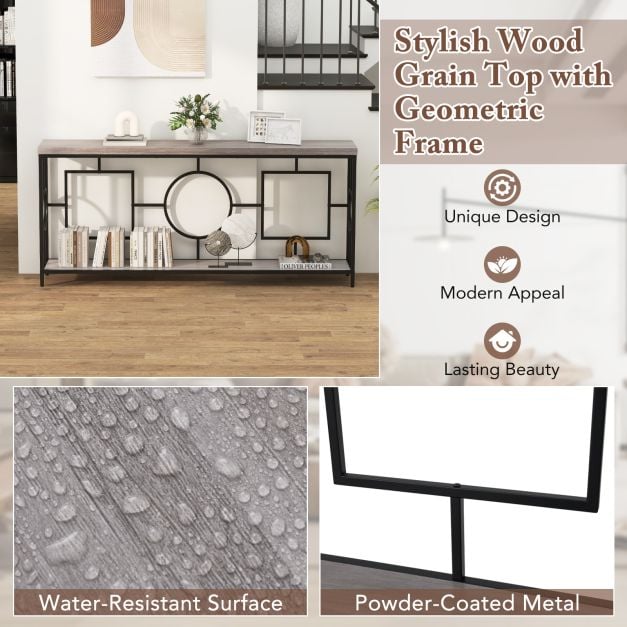 Rustic Accent Narrow 2-Tier Mid-Century Modern Console Table-Rustic Brown - TidySpaces