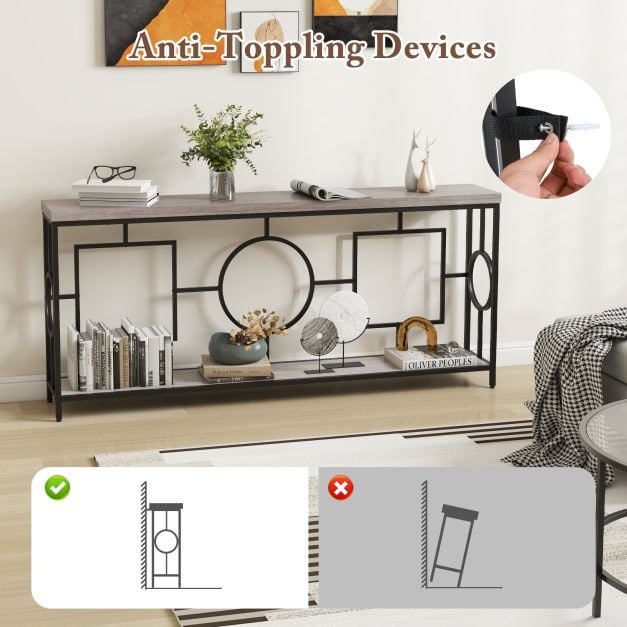 Rustic Accent Narrow 2-Tier Mid-Century Modern Console Table-Rustic Brown - TidySpaces