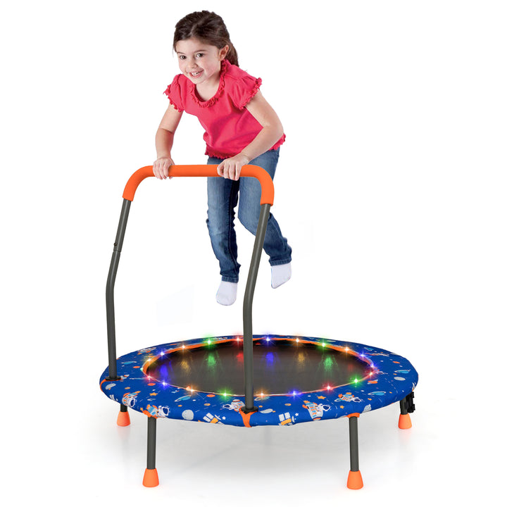 Mini Trampoline for Children with LED Lights and Padded Safety Handle Navy - TidySpaces