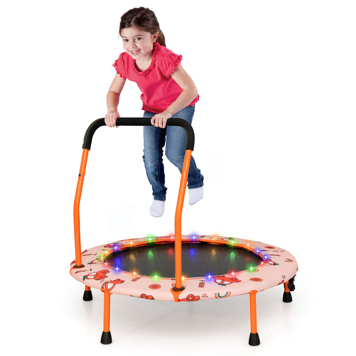 Mini Trampoline for Children with LED Lights and Padded Safety Handle Orange - TidySpaces
