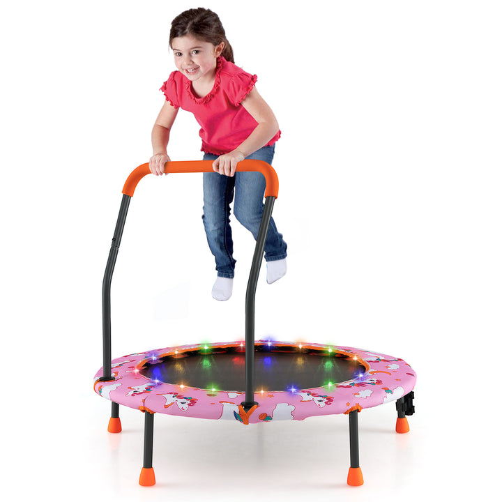 Mini Trampoline for Children with LED Lights and Padded Safety Handle Pink - TidySpaces