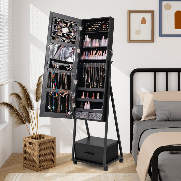 Mobile Standing Lockable Jewellery Cabinet with Full Length Mirror - TidySpaces
