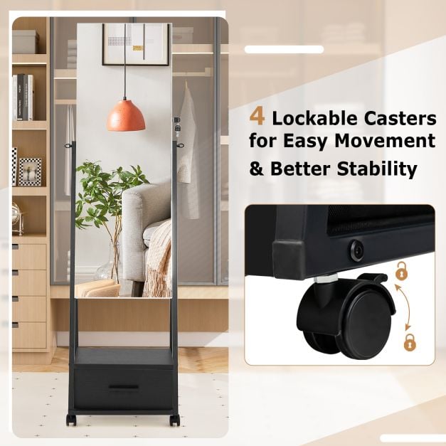 Mobile Standing Lockable Jewellery Cabinet with Full Length Mirror - TidySpaces