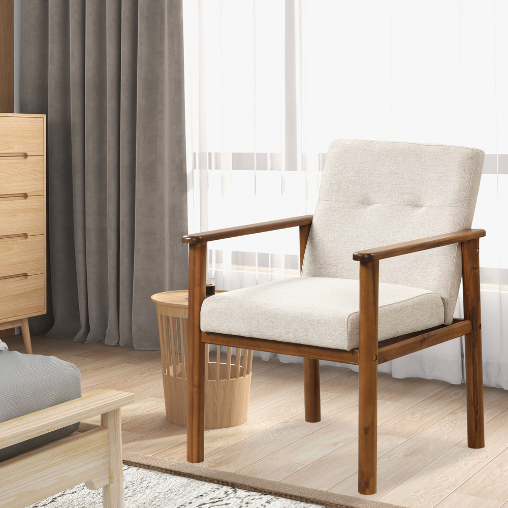 Modern Accent Chair Linen Fabric Armchair with Soft Cushioned - TidySpaces