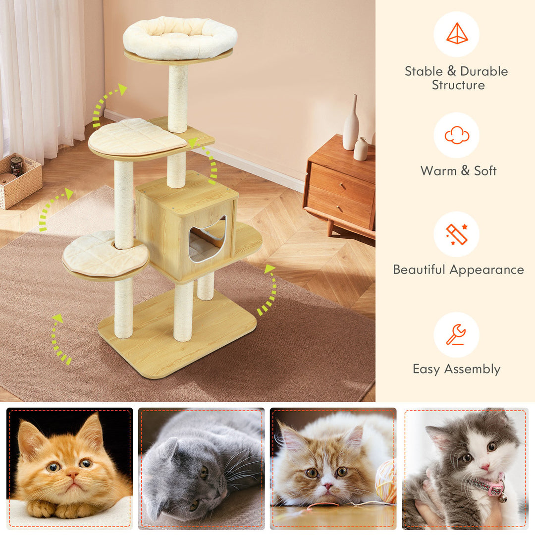 Multi-level Cat Tree with Scratching Posts Condo and Perches-Natural - TidySpaces