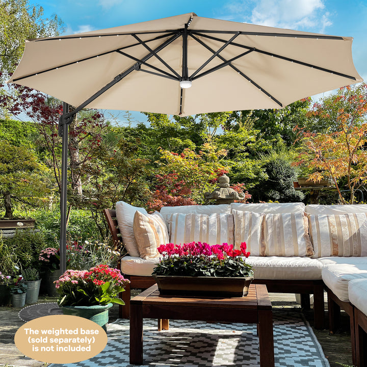 10 Feet Cantilever Solar Umbrella 28LED Lighted Patio Offset Tilt 360° for Outdoor - TidySpaces