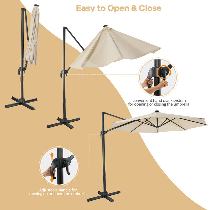 10 Feet Cantilever Solar Umbrella 28LED Lighted Patio Offset Tilt 360° for Outdoor - TidySpaces
