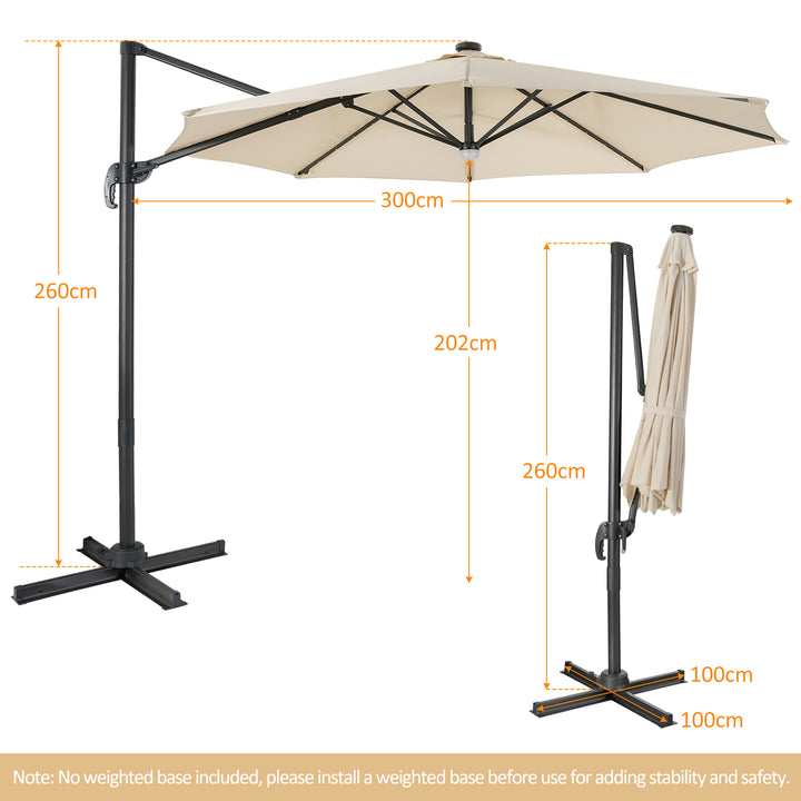 10 Feet Cantilever Solar Umbrella 28LED Lighted Patio Offset Tilt 360° for Outdoor - TidySpaces