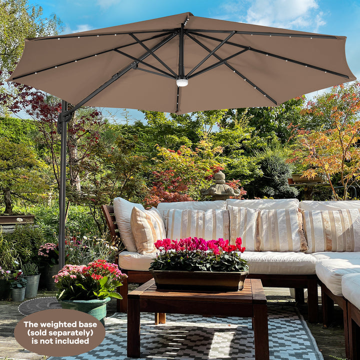 10 Feet Cantilever Solar Umbrella 28LED Lighted Patio Offset Tilt 360° for Outdoor - TidySpaces