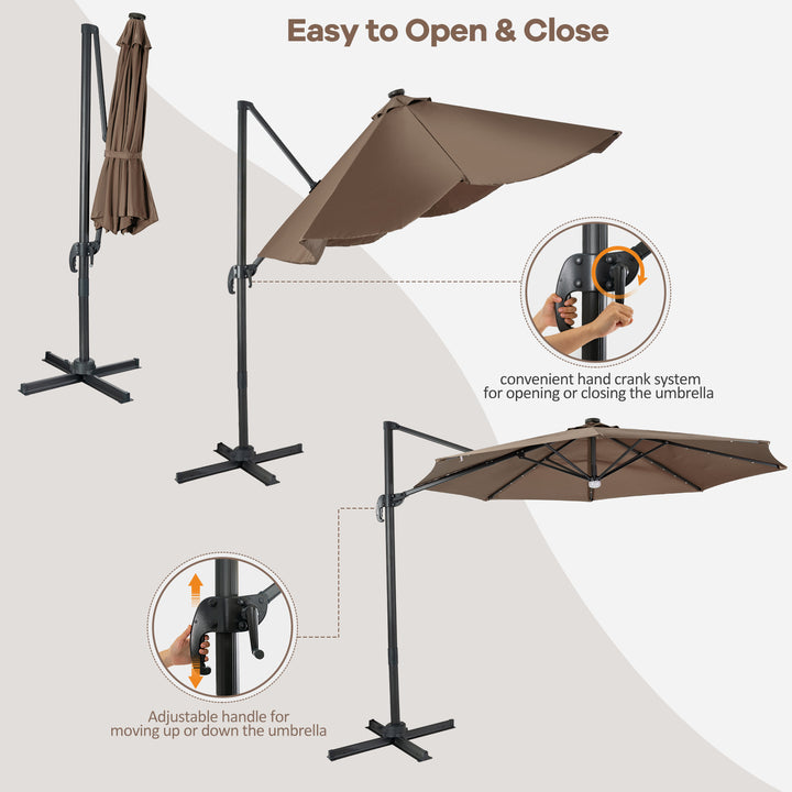 10 Feet Cantilever Solar Umbrella 28LED Lighted Patio Offset Tilt 360° for Outdoor - TidySpaces