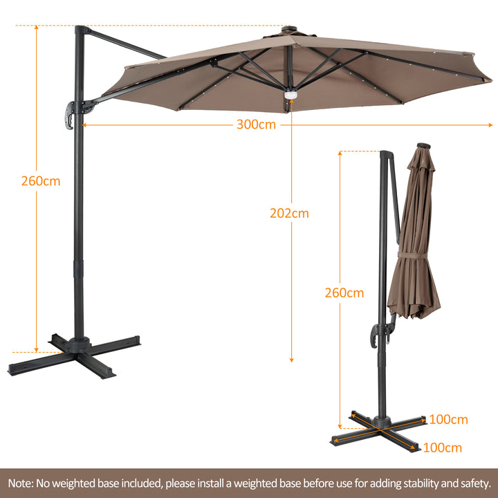 10 Feet Cantilever Solar Umbrella 28LED Lighted Patio Offset Tilt 360° for Outdoor - TidySpaces