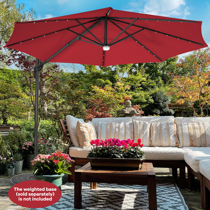 10 Feet Cantilever Solar Umbrella 28LED Lighted Patio Offset Tilt 360° for Outdoor - TidySpaces
