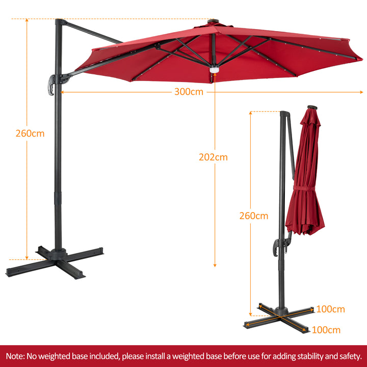 10 Feet Cantilever Solar Umbrella 28LED Lighted Patio Offset Tilt 360° for Outdoor - TidySpaces