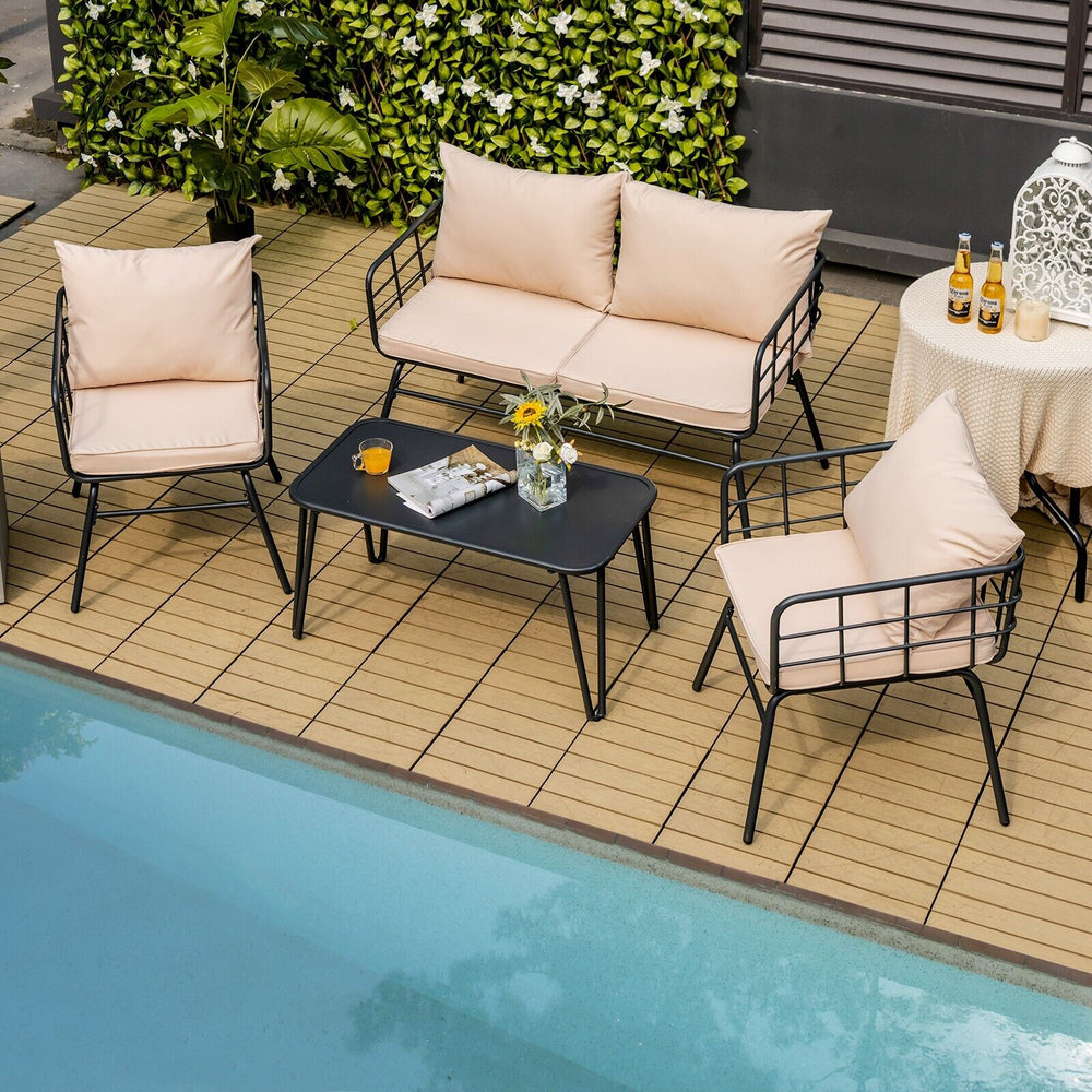 4 Piece Patio Conversation Set with Seat Back Cushions-Beige - TidySpaces
