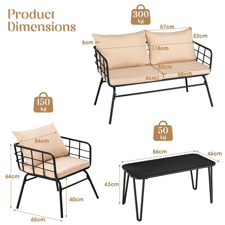 4 Piece Patio Conversation Set with Seat Back Cushions-Beige - TidySpaces
