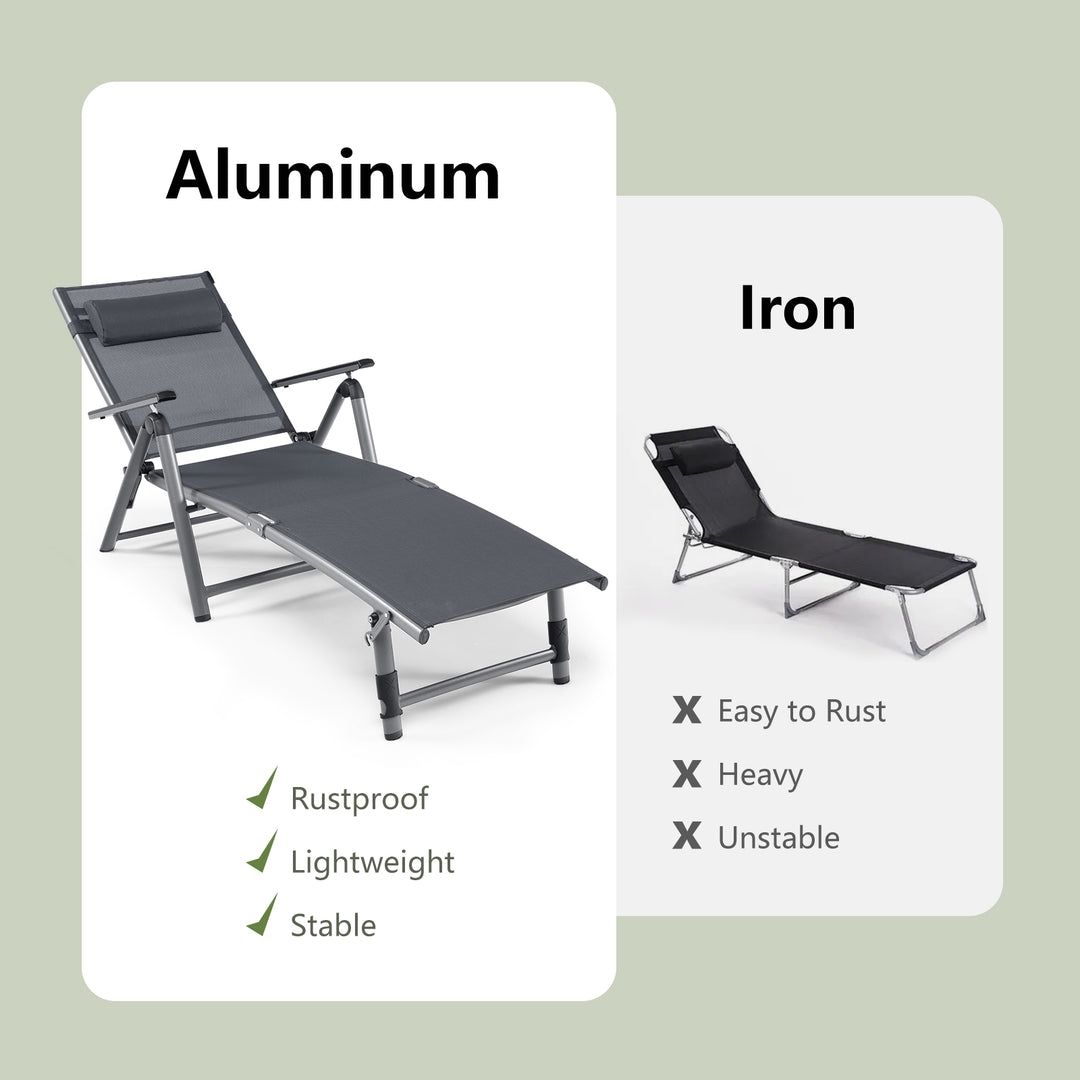 Outdoor Folding Chaise Lounge Chair with 8-Level Adjustable Backrests - TidySpaces