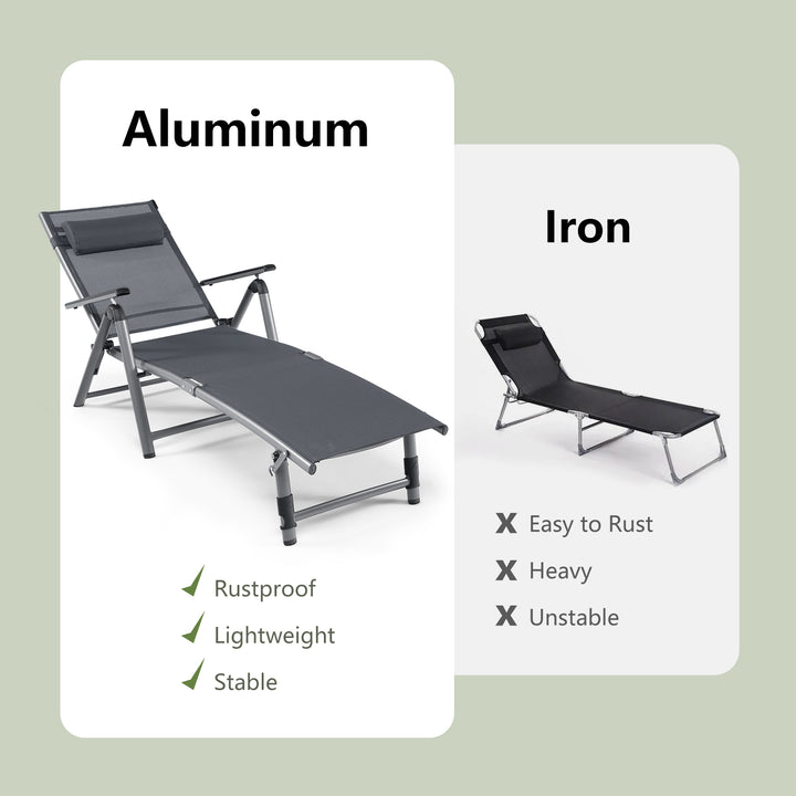 Outdoor Folding Chaise Lounge Chair with 8-Level Adjustable Backrests - TidySpaces