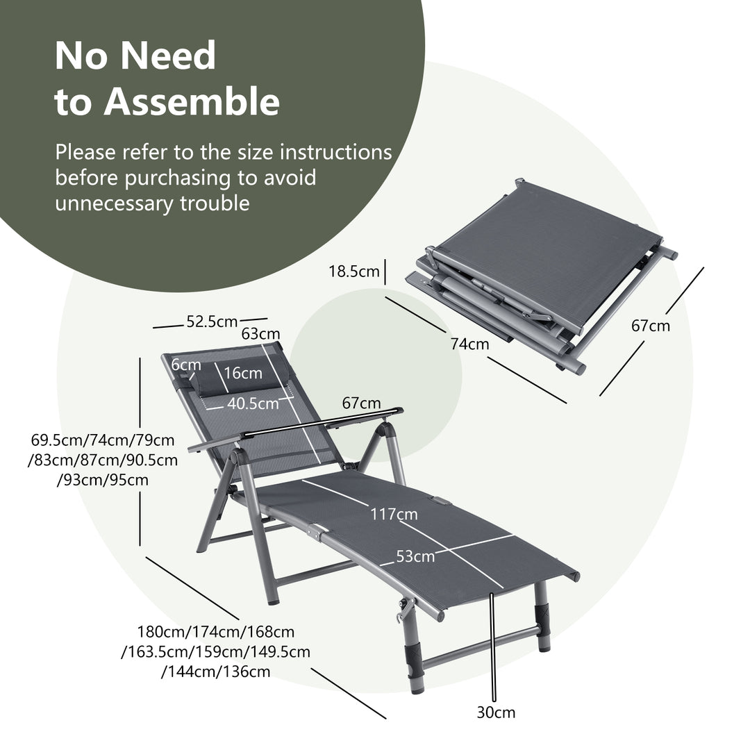 Outdoor Folding Chaise Lounge Chair with 8-Level Adjustable Backrests - TidySpaces