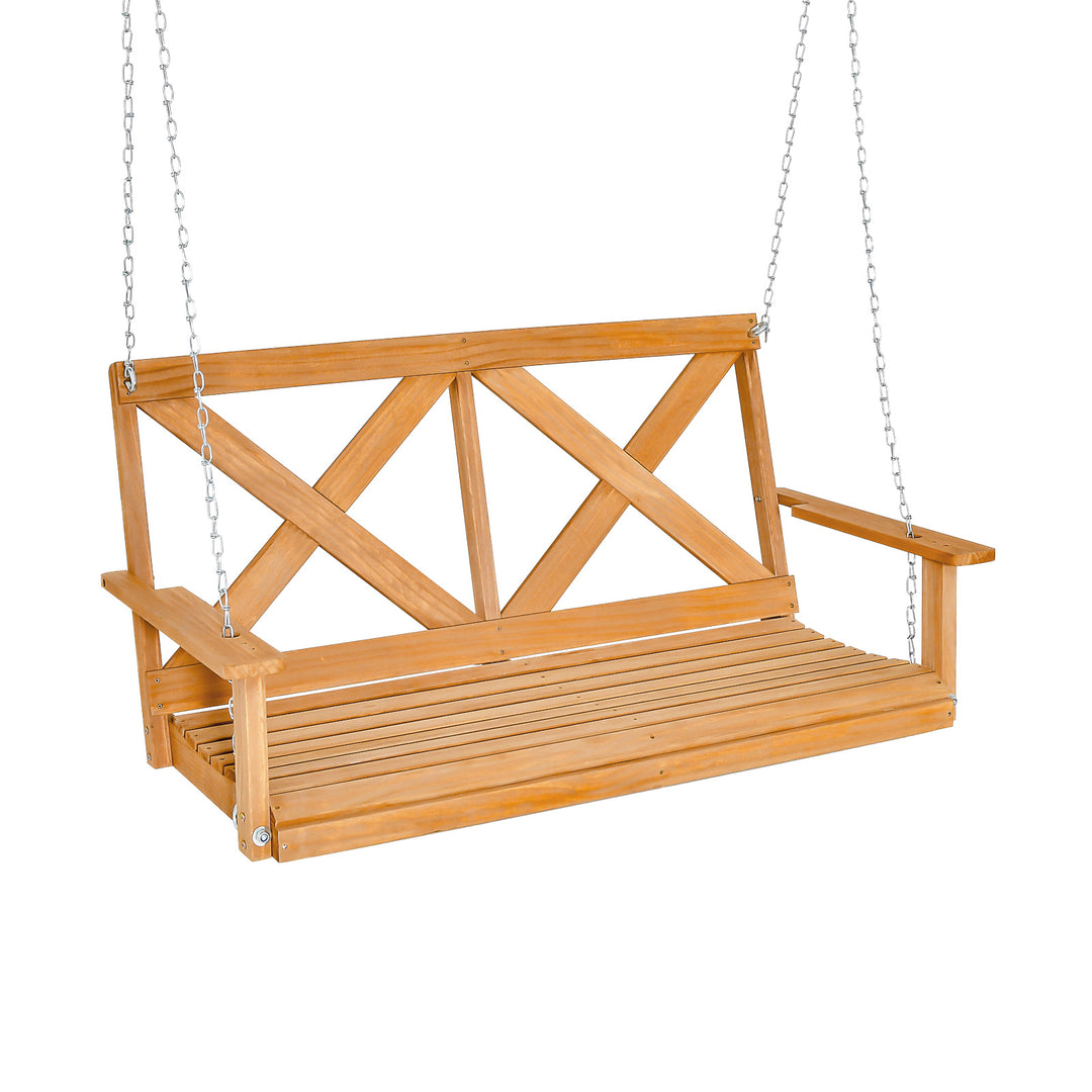 2-Person Porch Swing Chair with Adjustable Chains-Natural - TidySpaces