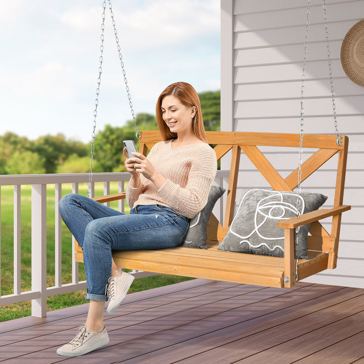 2-Person Porch Swing Chair with Adjustable Chains-Natural - TidySpaces