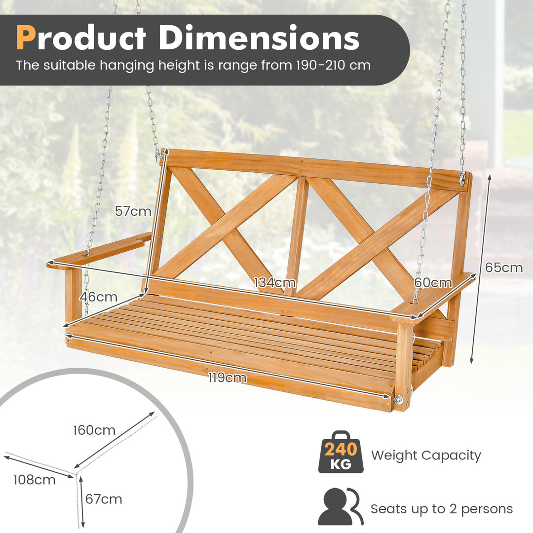 2-Person Porch Swing Chair with Adjustable Chains-Natural - TidySpaces