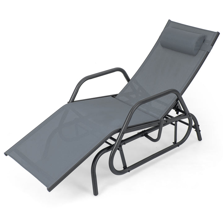Outdoor Chaise Lounge Glider Chair with Armrests and Pillow-Grey-Grey - TidySpaces